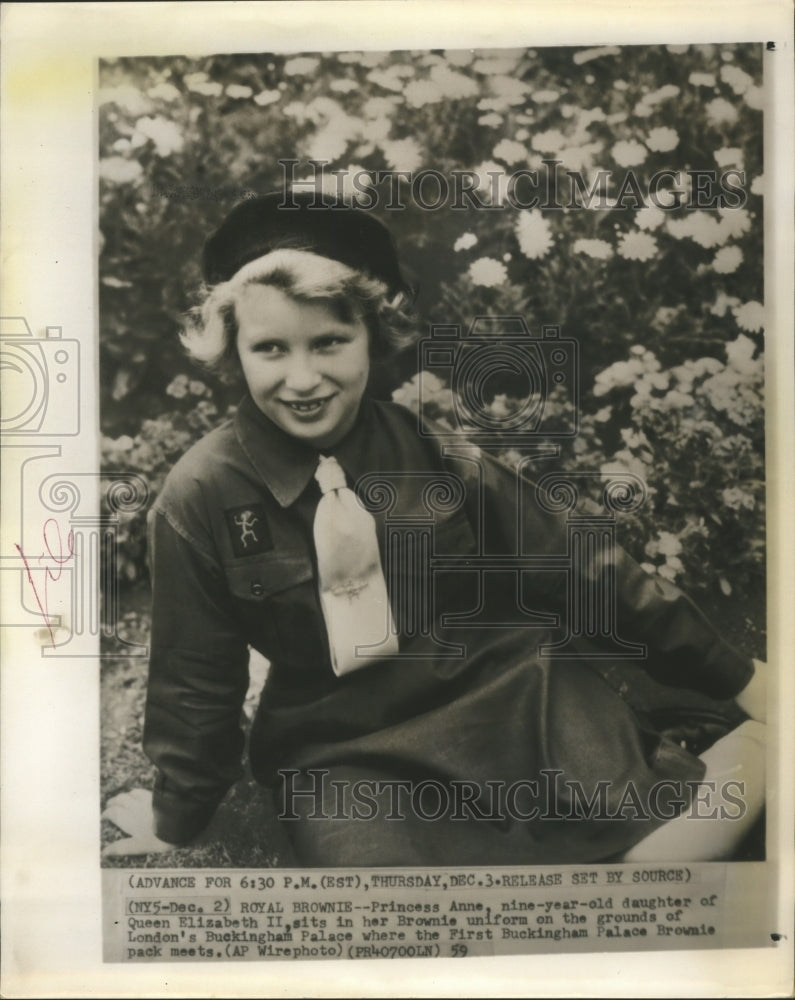 1959 Princess Anne Shown in Her Brownie Uniform at Buckingham Palace - Historic Images