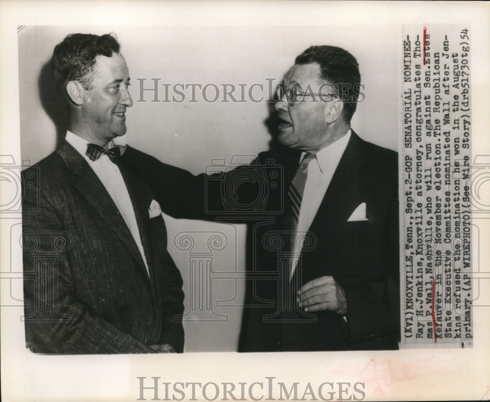 1954 Atty. Ray Jenkins congratulates Republican Thomas P. Wall - Historic Images