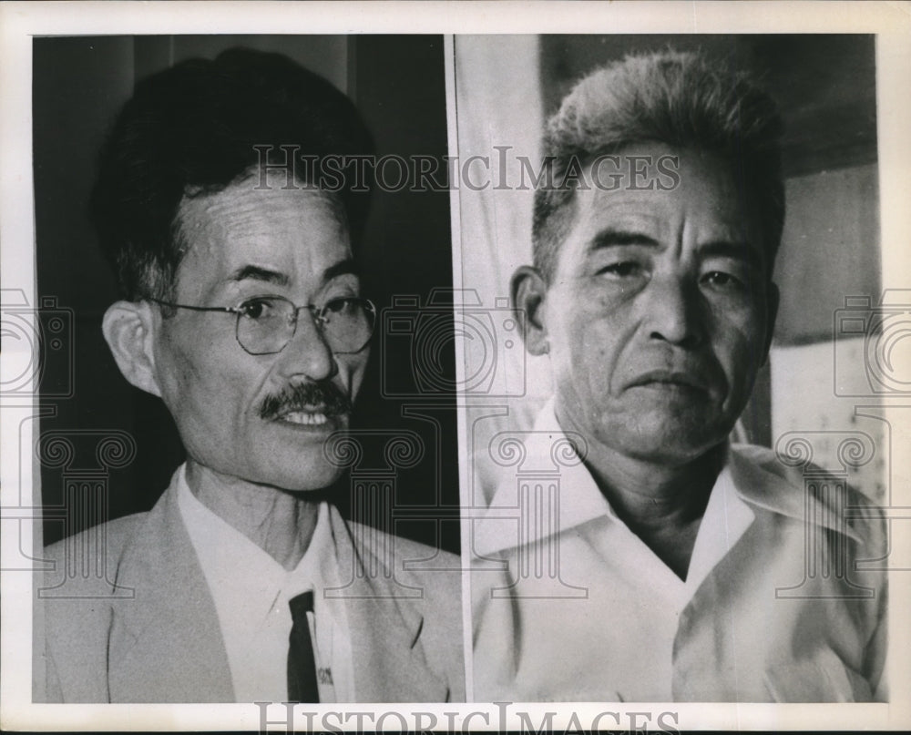 1956 Press Photo Kamejiro Senaga president Okinawa Peoples Party & Genshu Asato-Historic Images