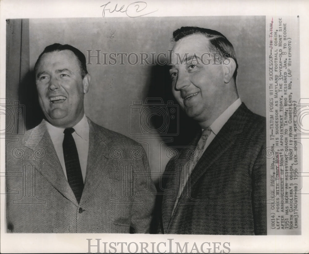 1956 College Park MD Jim Tatum &amp; coach successor Tom Mont - Historic Images