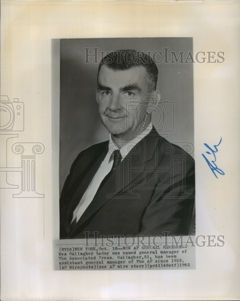 1962 Press Photo Wes Gallagher named general manager of The Associated Press - Historic Images