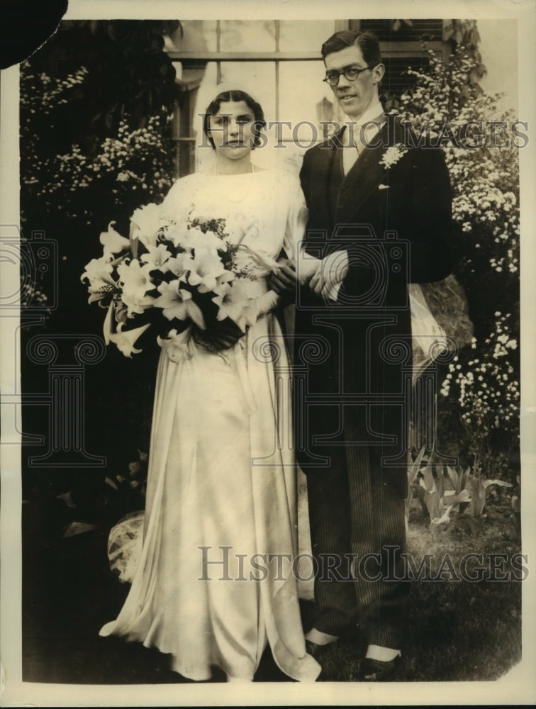 1933 Press Photo Mr. Arthur Stone Lord & Bride Dorothy Hill wed in Minnesota-Historic Images