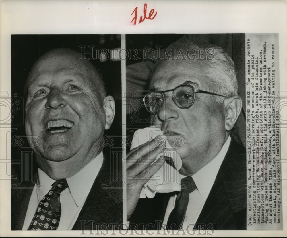1957 Press Photo Nathan Sheffermen and Dave Beck of Teamster's Union in Court-Historic Images