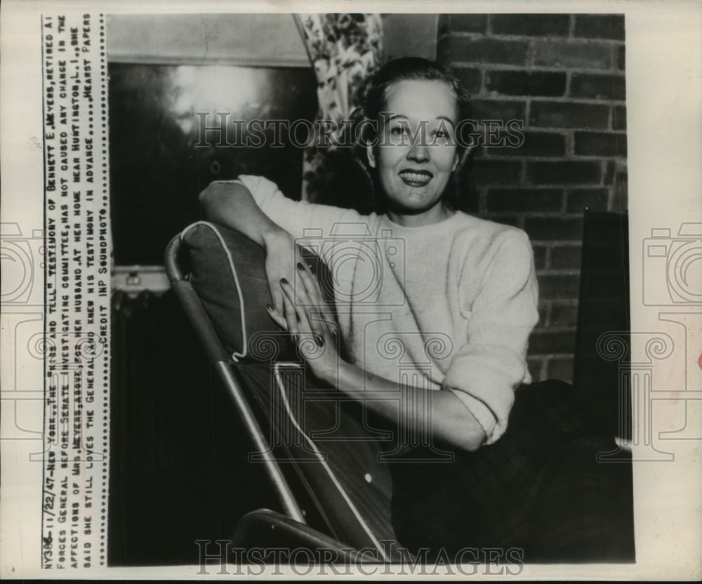 1947 Mrs Bennett E Meyers stands by her husband during testimony - Historic Images
