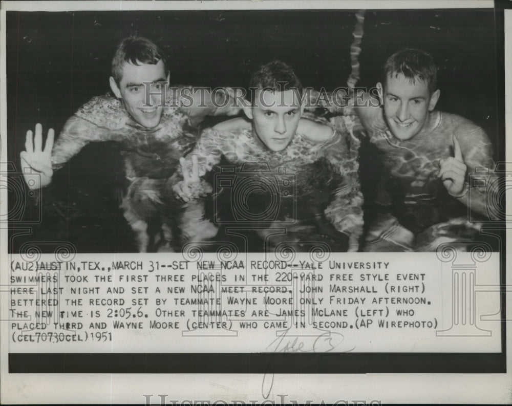 1951 Press Photo Yale University Swimmers set free style record - sba05583 - Historic Images