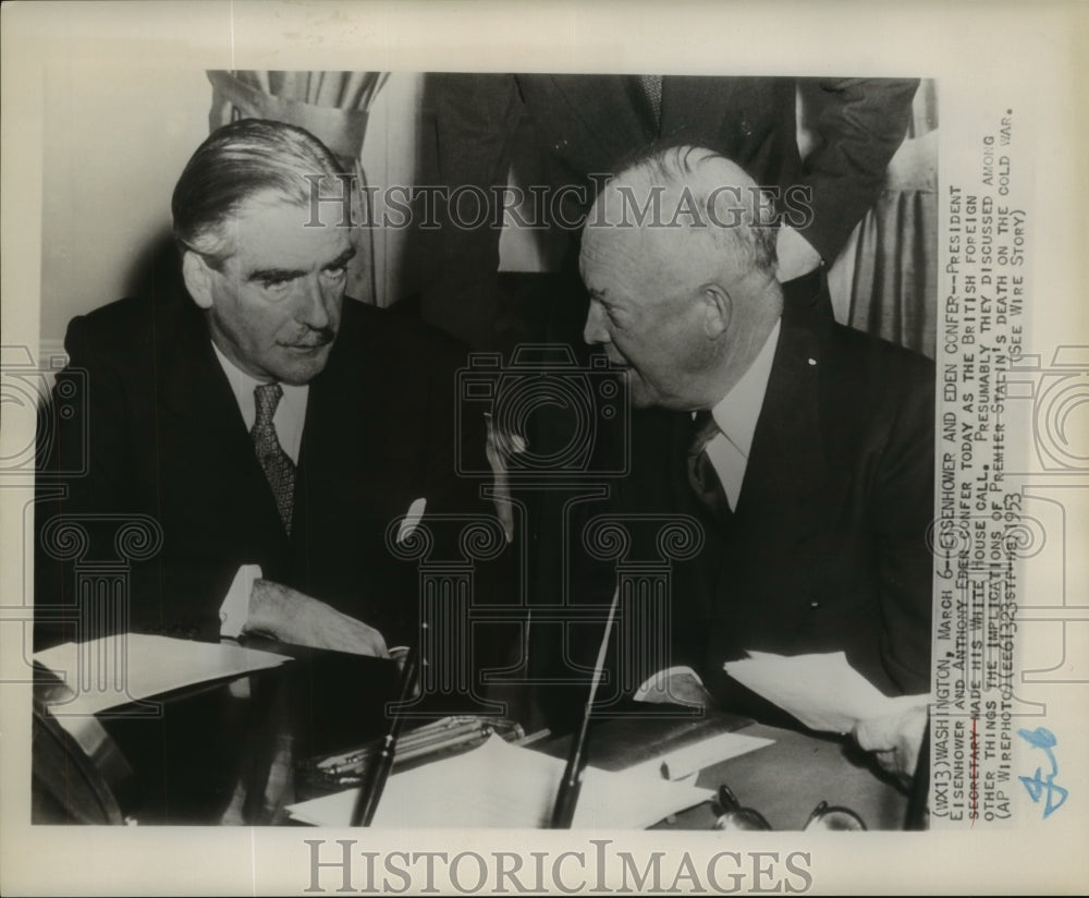 1953 Press Photo President Eisenhower confers with Anthony Eden of Britain-Historic Images