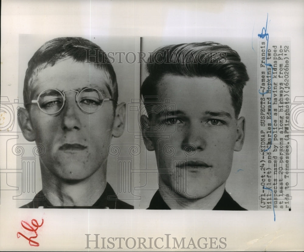 1952 Press Photo Kidnapping suspects James Hill and Charles Hopkins - sba05637-Historic Images
