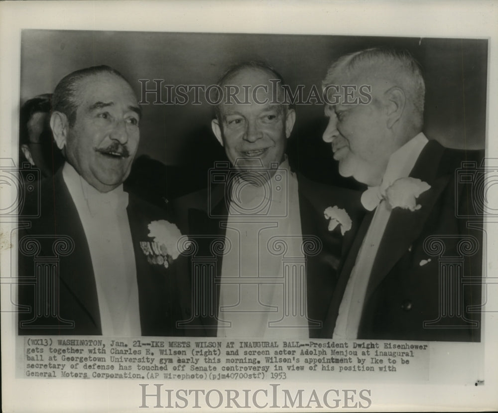 1953 Pres Eisenhower Chats with Charles Wilson &amp; Adolphe Menjou - Historic Images