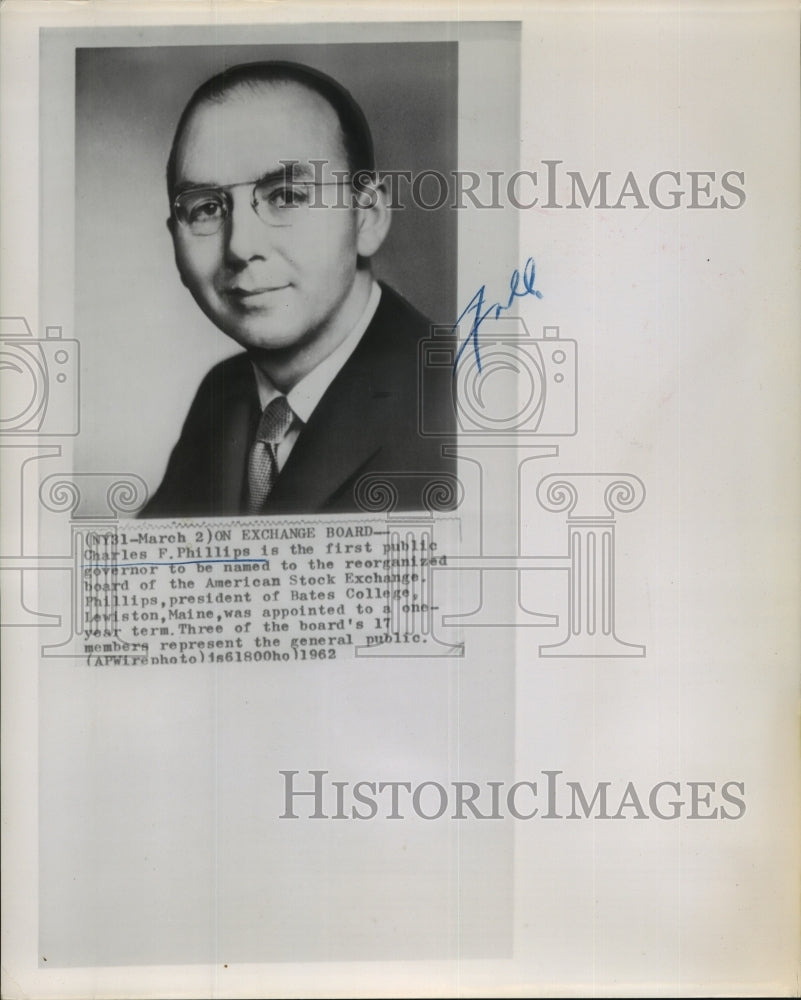 1962 Press Photo Charles Phillips, named to American Stock Exchange Board-Historic Images
