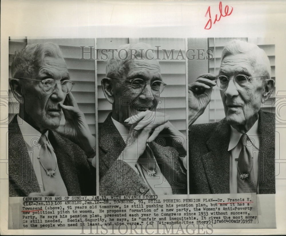 1957 Dr. Francis Townsend proposes Women's Anti Poverty Party - Historic Images