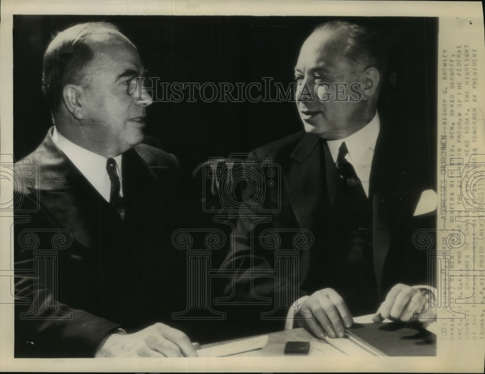 1946 Press Photo Bishop G. Oxham Elected new General & David Sarnoff-Historic Images