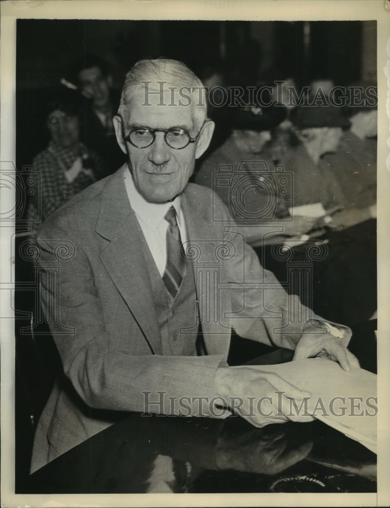 1936 Press Photo Francis Townsend, Old Age Pension Plan author at the hearing-Historic Images