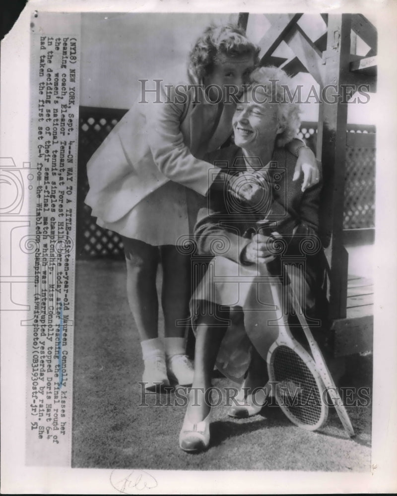 1951 Press Photo Maureen Connolly, Coach Eleanor Tennant at Tennis Championship-Historic Images