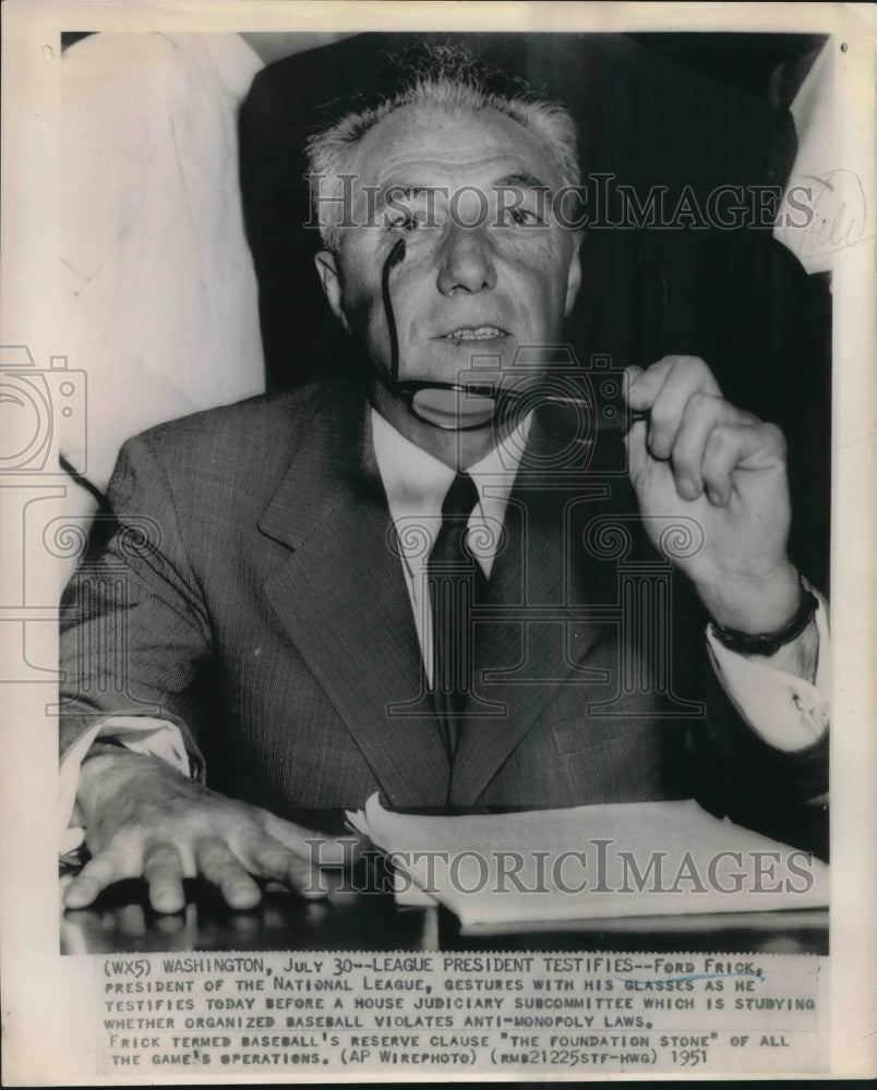 1951 Press Photo Ford Frick, League head testifies before House Subcommitteee-Historic Images