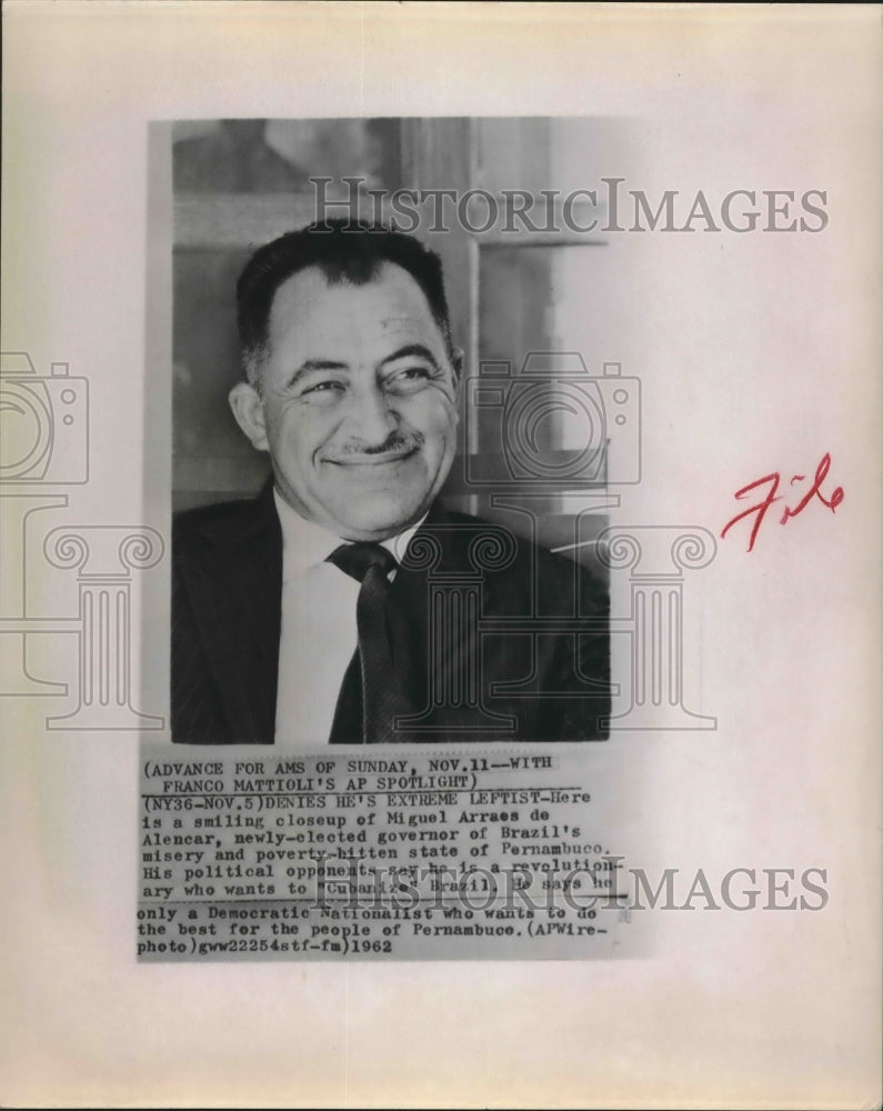 1962 Press Photo Miguel Arraes de Alencar, newly elected governor of Pernambuco- Historic Images