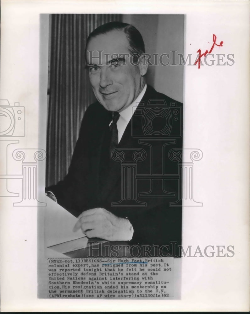 1962 Sir Hugh Foot resigns post as British colonial expert - Historic Images