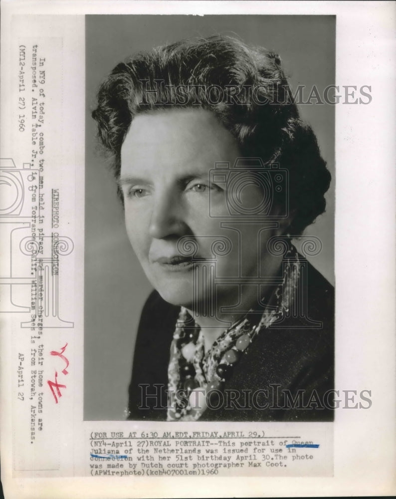 1960 Queen Juliana of the Netherlands in her 51st birthday portrait - Historic Images