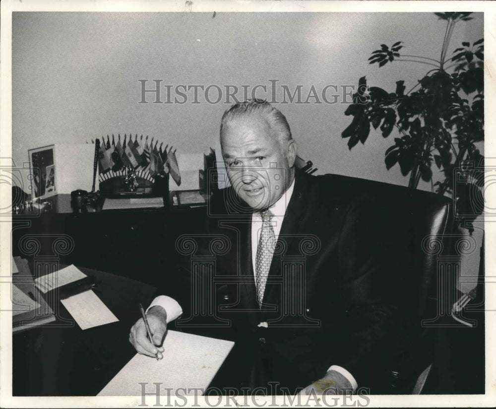 Mr Wally Hall of industry at his office desk-Historic Images