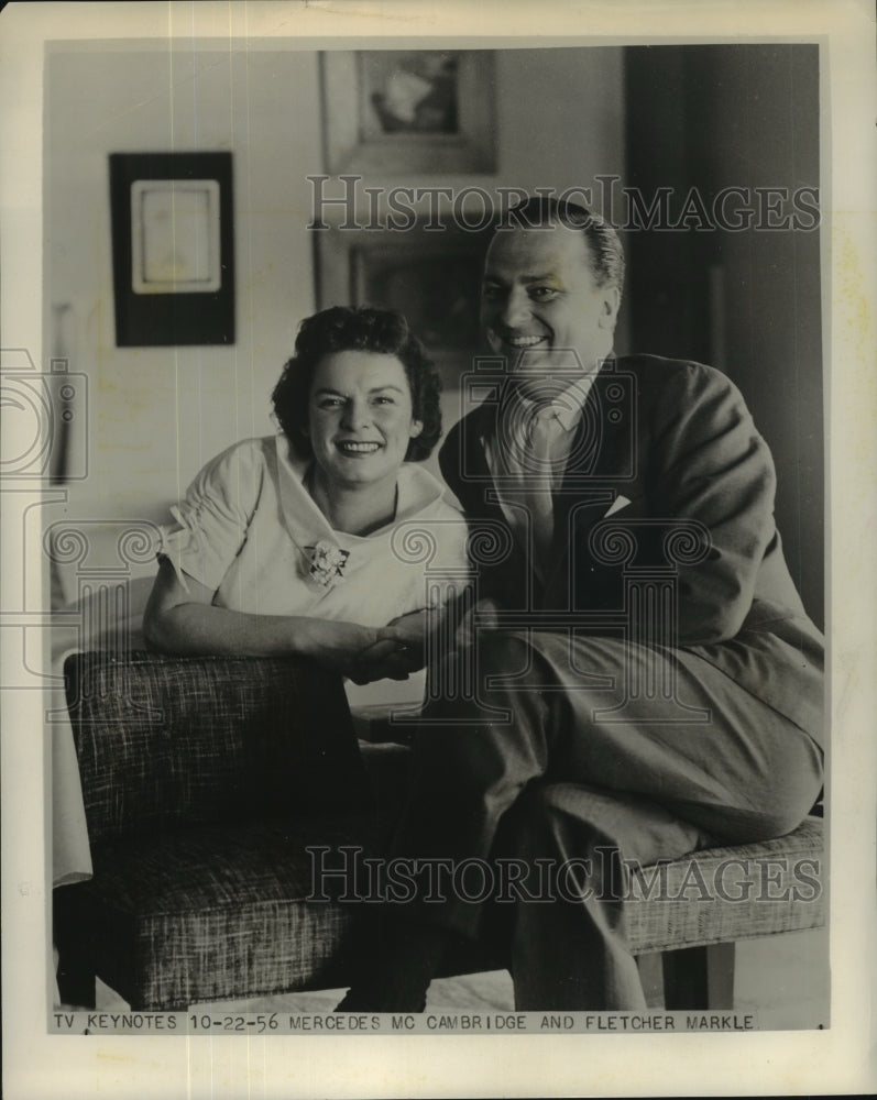 1956 Press Photo Mercedes McCambrdge and Fletcher Markle shown in happy days-Historic Images