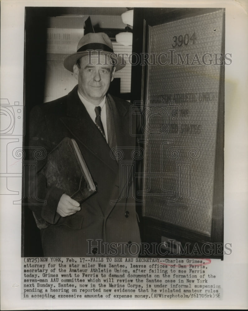 1956 Press Photo Charles Grimes Attorney for the star miler Wes Santee-Historic Images