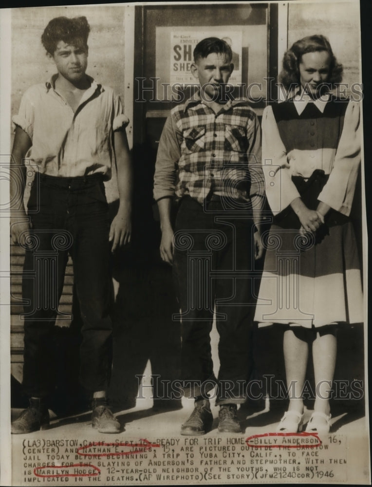 1946 Press Photo BillyAnderson&amp; Nathan E. James outside of Barstow Jail-Historic Images