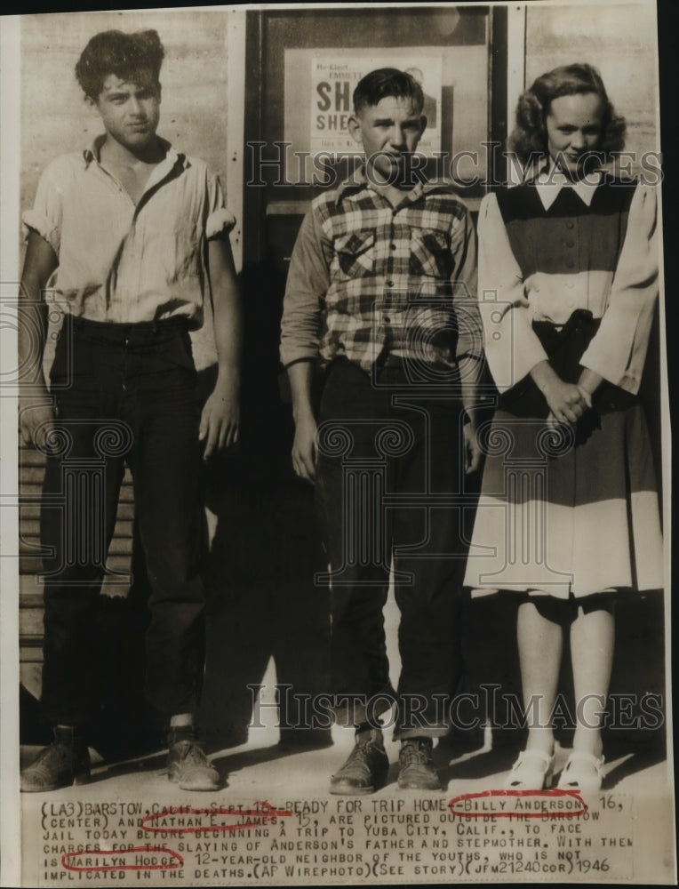 1946 Press Photo BillyAnderson& Nathan E. James outside of Barstow Jail-Historic Images