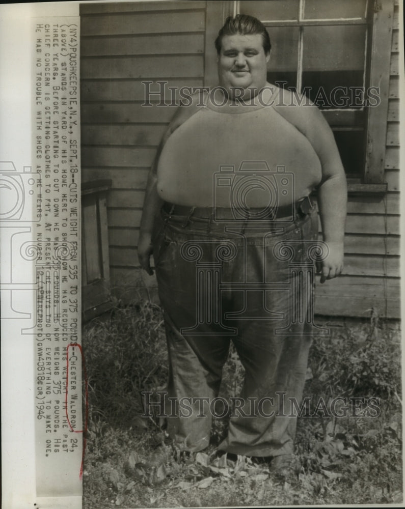 1946 Press Photo Chester Waldron shown after loosing weight in three months-Historic Images