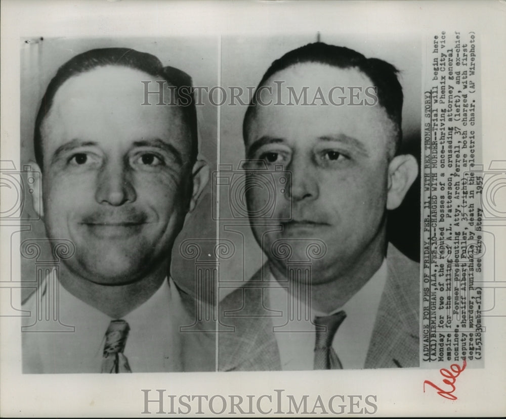 1955 Press Photo Arch Ferrell & Albert Fuller at trail for murder in Alabama-Historic Images
