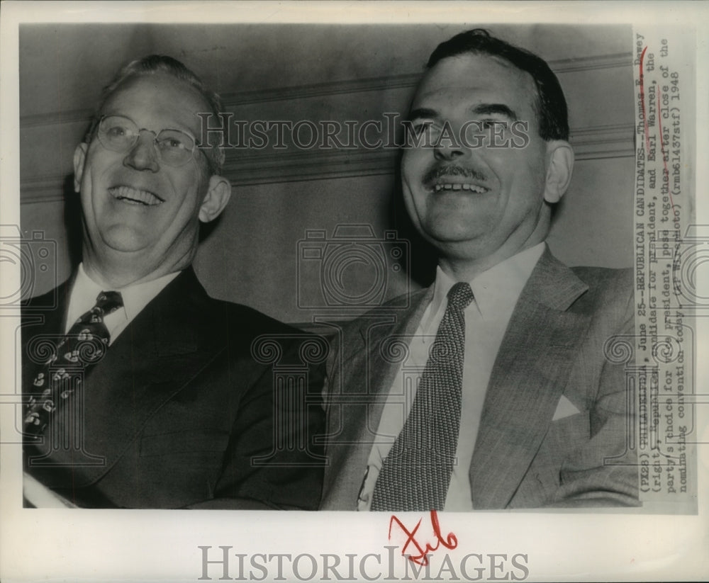 1948 Press Photo Thomas Dewey and Earl Warren are Republican nomination winners-Historic Images