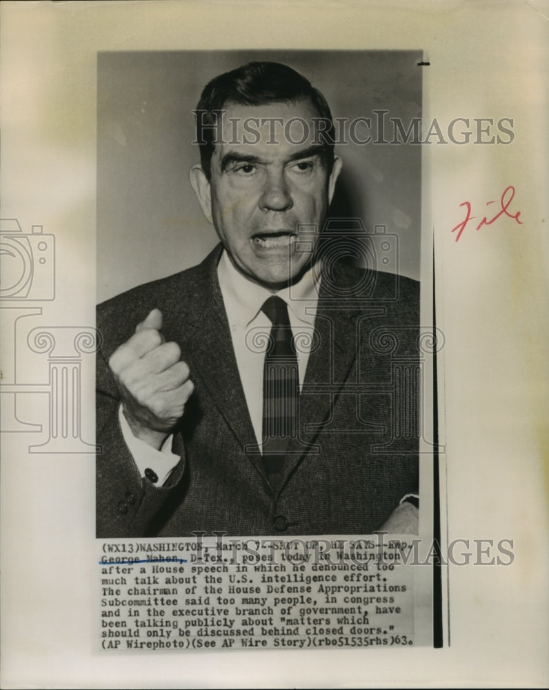1963 Press Photo George Mahon criticizes public exposure of Intelligence Effort-Historic Images