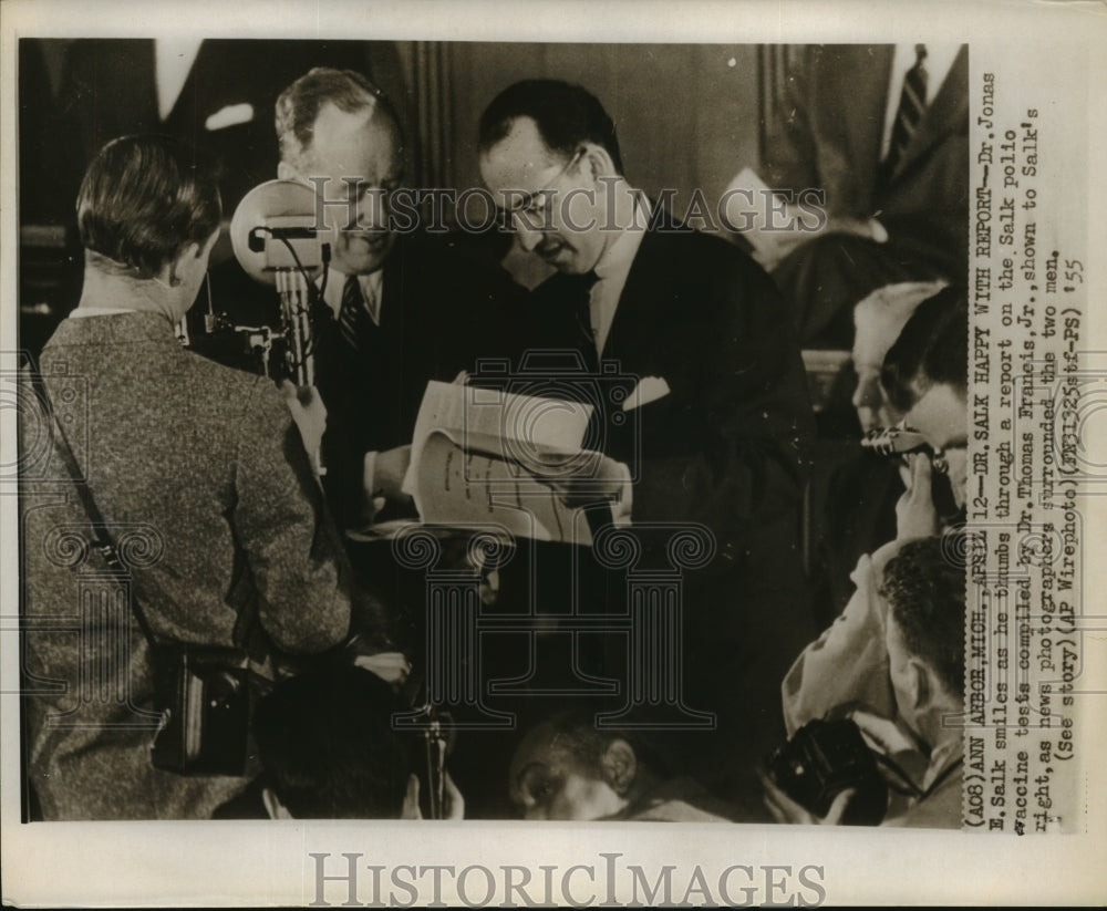 1955 Press Photo Doctors Jonas Salk and Thomas Francis of the Salk Polio Vaccine-Historic Images