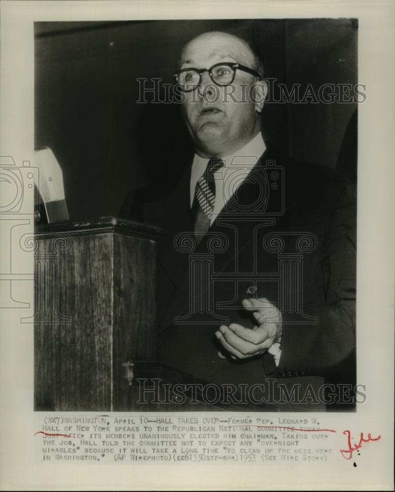 1953 Former Rep Leonard W Hall of NY speaks at GOP National Committe-Historic Images