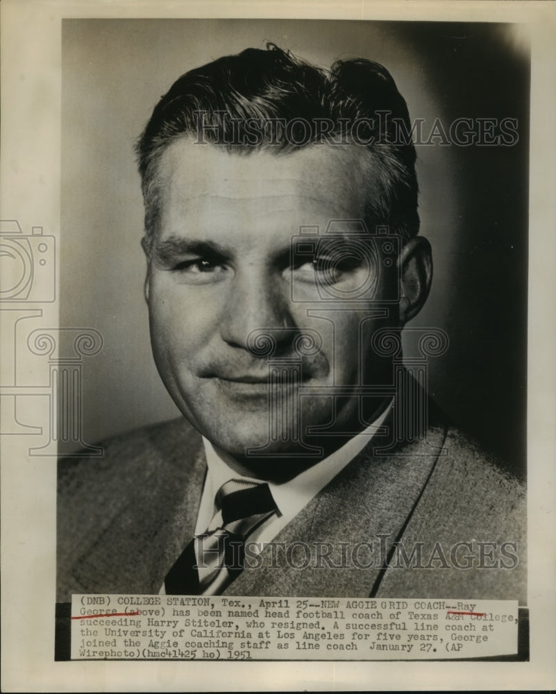 1951 Press Photo Ray George head football coach of Texas A & M College - Historic Images