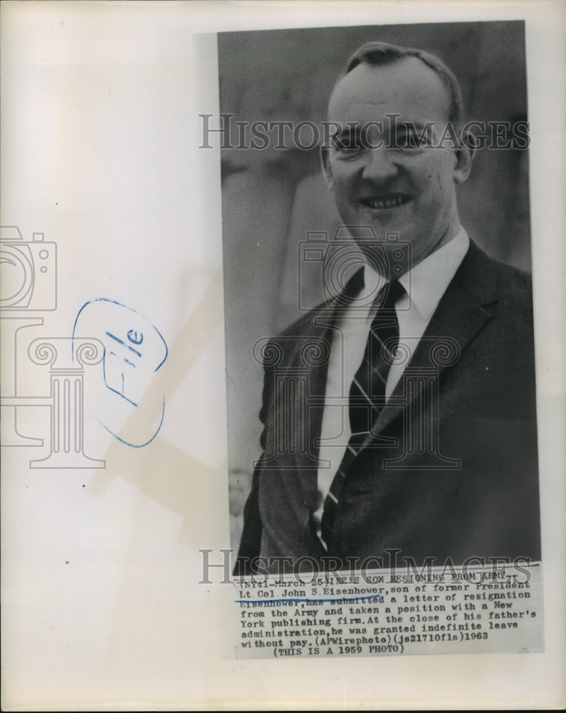 1963 Press Photo Lt Col John E Eisenhower son of ex President resigns from Army-Historic Images