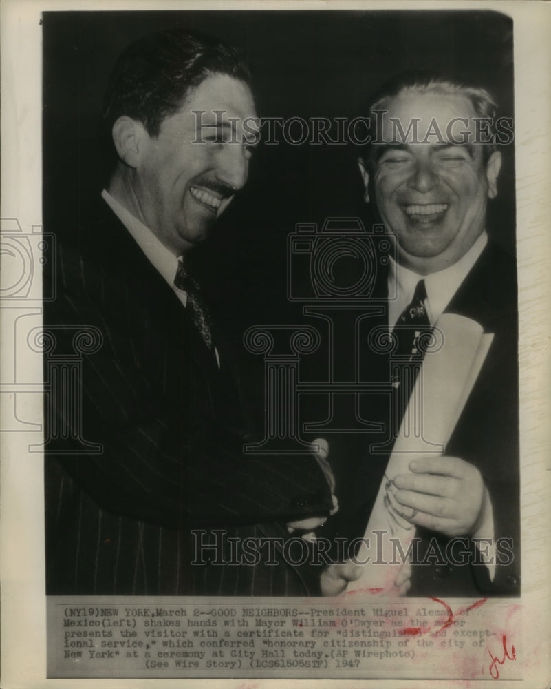 1947 Pres. Miguel Aleman of Mexico with Mayor William O'Dwyer - Historic Images