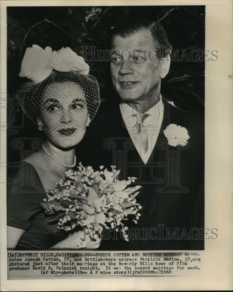 1960 Press Photo Actor Joseph Cotton weds Patricia Medina in California-Historic Images