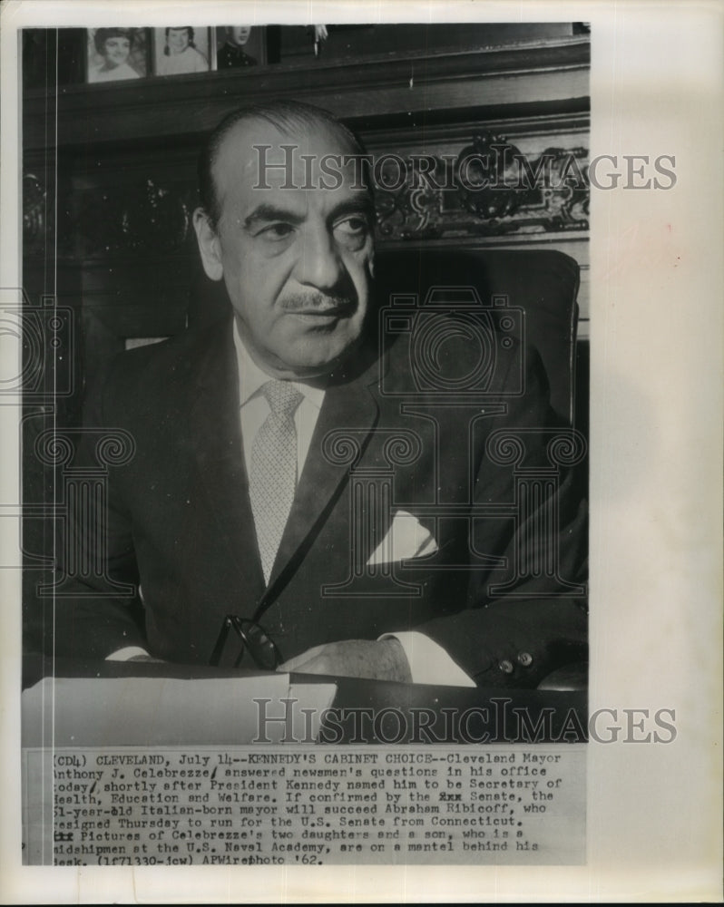 1962 Press Photo Anthony J Celebrezze named as Sec.of Health,Education & Welfare-Historic Images