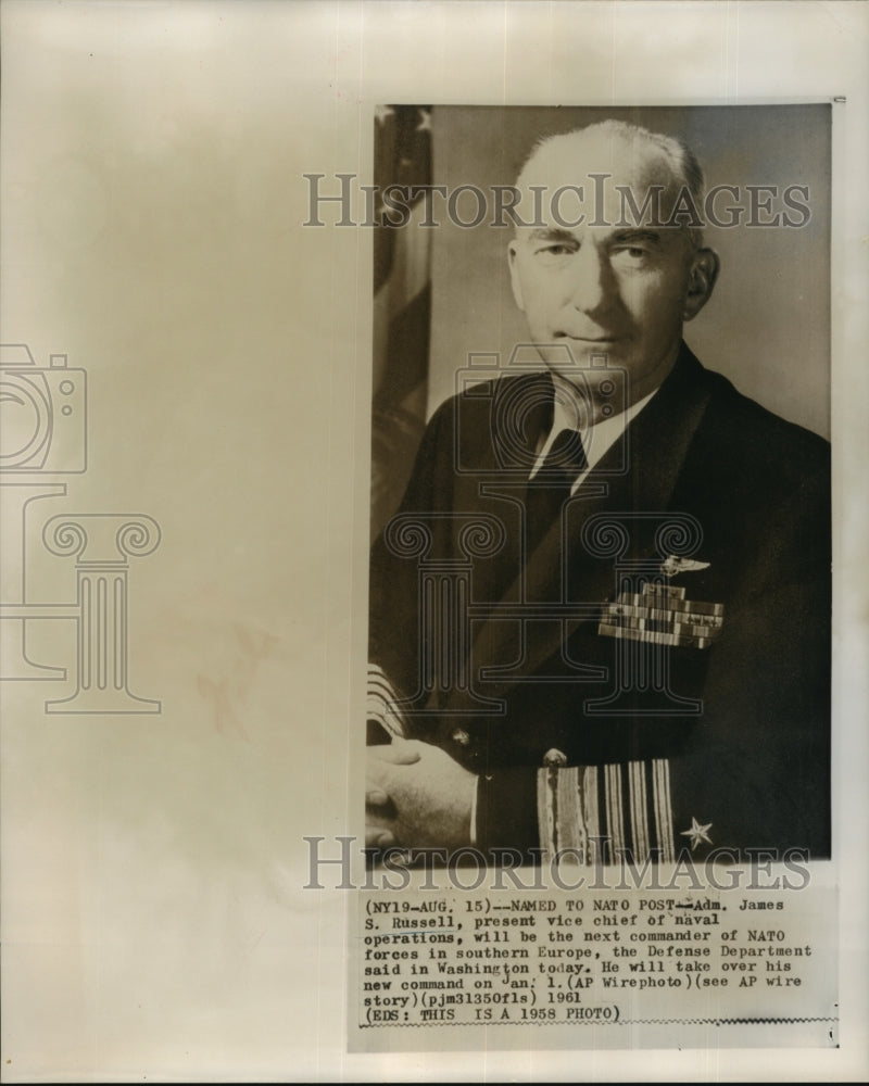 1958 Press Photo Vice chief of naval operations Adm. James S. Russell-Historic Images