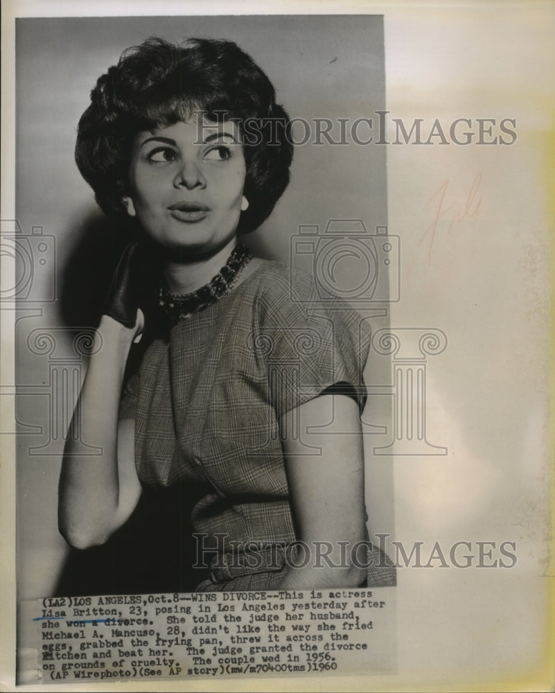 1960 Press Photo Actress Lisa Britton wins divorce from Michael A Mancuso-Historic Images