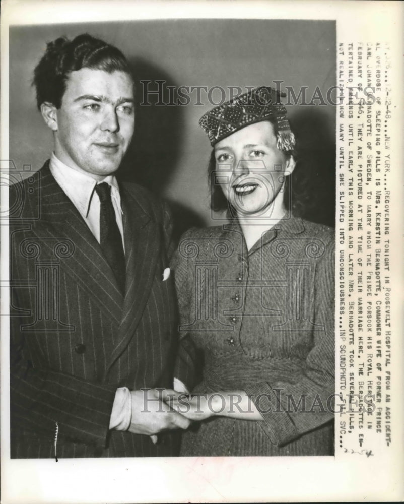 1948 Mrs. Kerstin Bernadotte overdose of pills shown with husband - Historic Images
