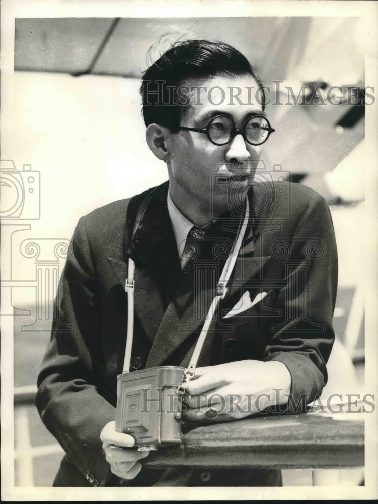 1938 Press Photo Viscount Hidemaro Koneye, Great Musician en route home - Historic Images