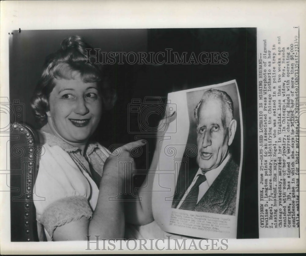 1949 Press Photo Pauline Langton identifies Sigmund Engel as the missing husband-Historic Images