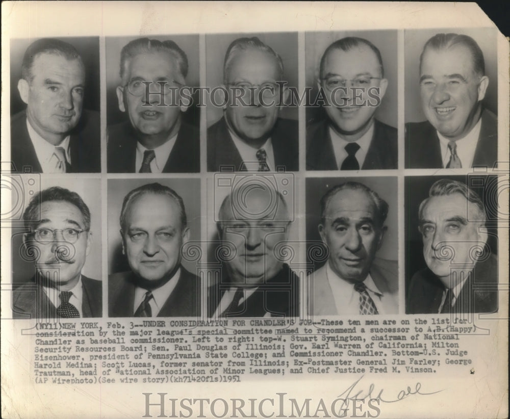 1951 Press Photo Ten Men to succeed Baseball Commissioner A.B.Happy Chandler-Historic Images