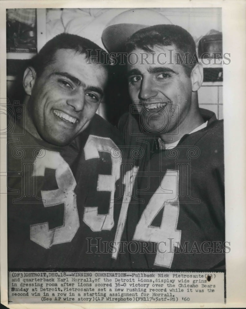 1960 Press Photo Nick Pietrosante and Earl Morrall After Detroit Lions Victory - Historic Images