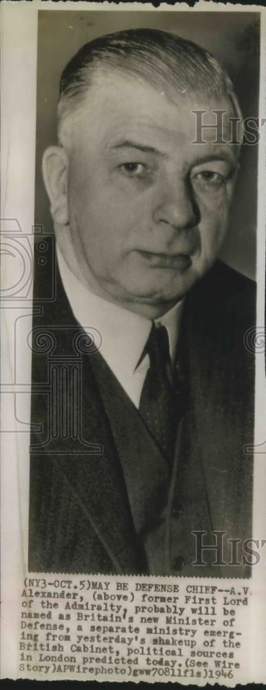 1946 Press Photo Former First Lord of the Admiralty A. V. Alexander - sba20700-Historic Images