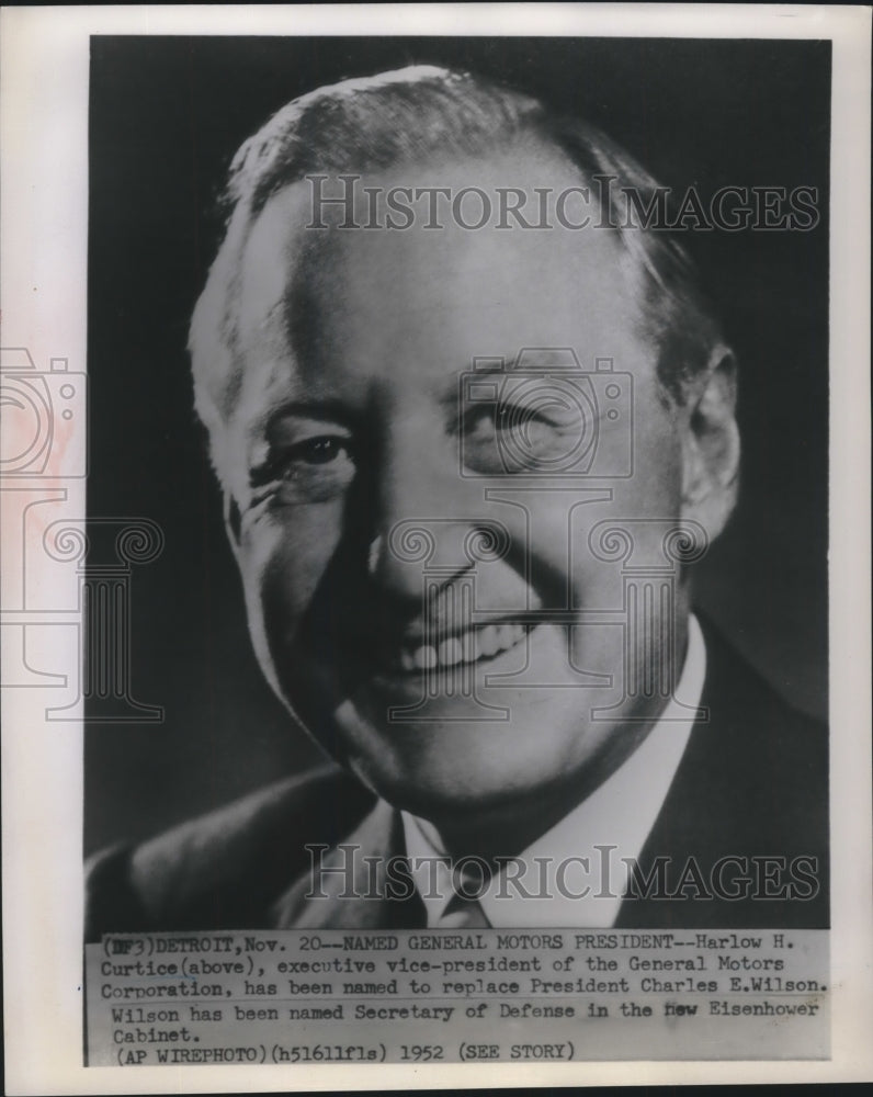 1952 Press Photo Harlow H. Curtice named new head of General Motors Corporation-Historic Images