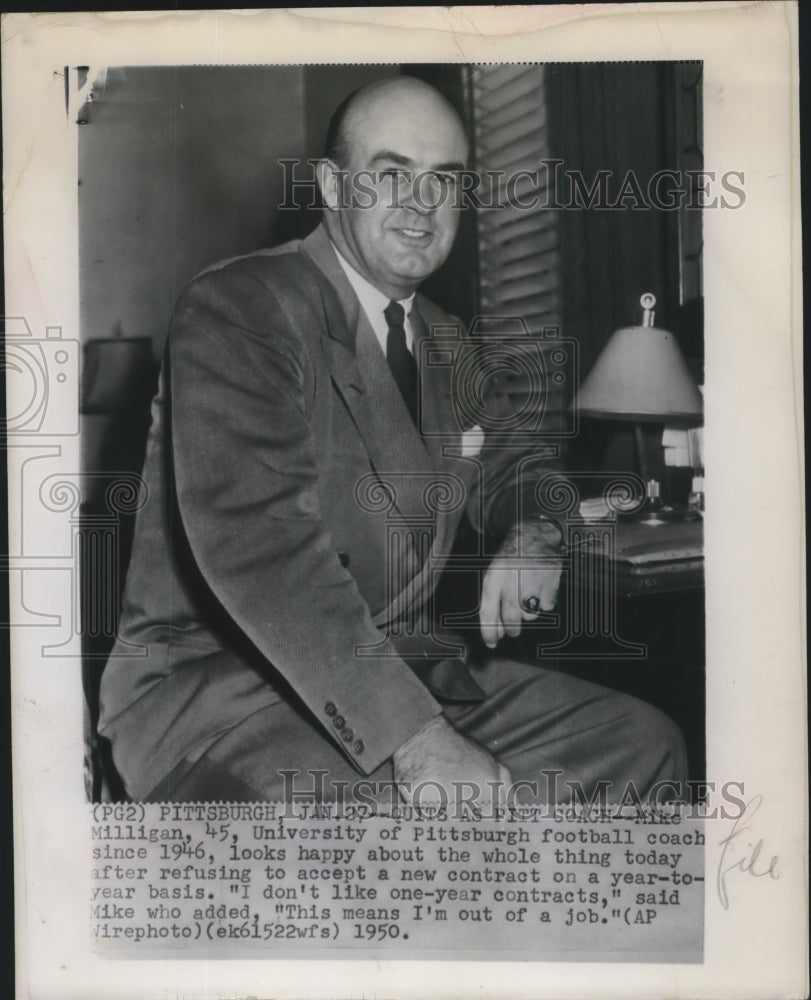 1950 Press Photo Mike Milligan University of Pittsburgh Football Coach-Historic Images