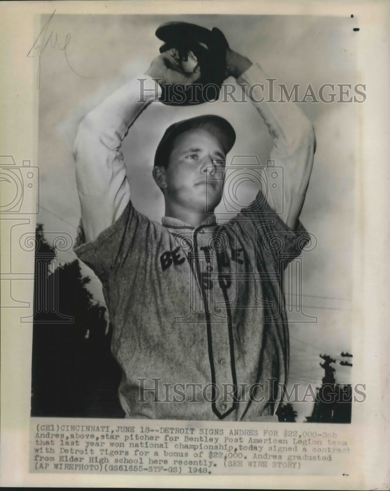 1948 Detroit Tigers Will Sign Star Pitcher Bob Andres For $22,000 - Historic Images