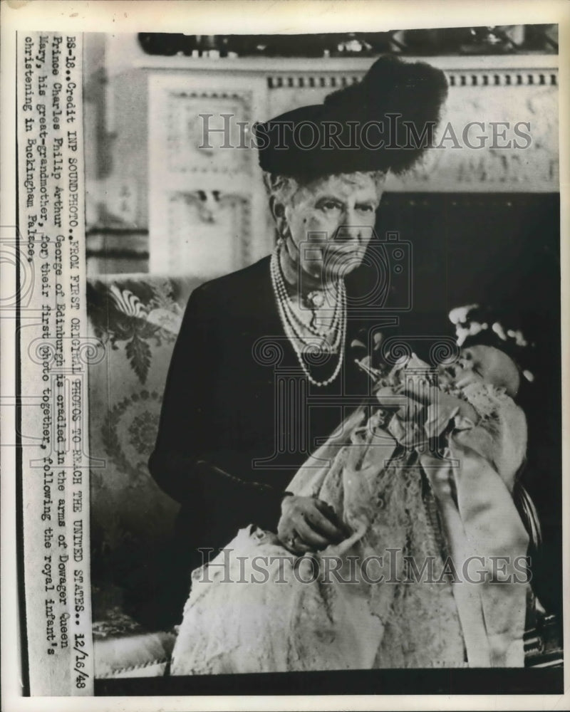 1948 Dowager Queen Mary holding Prince Charles Philip Arthur George - Historic Images