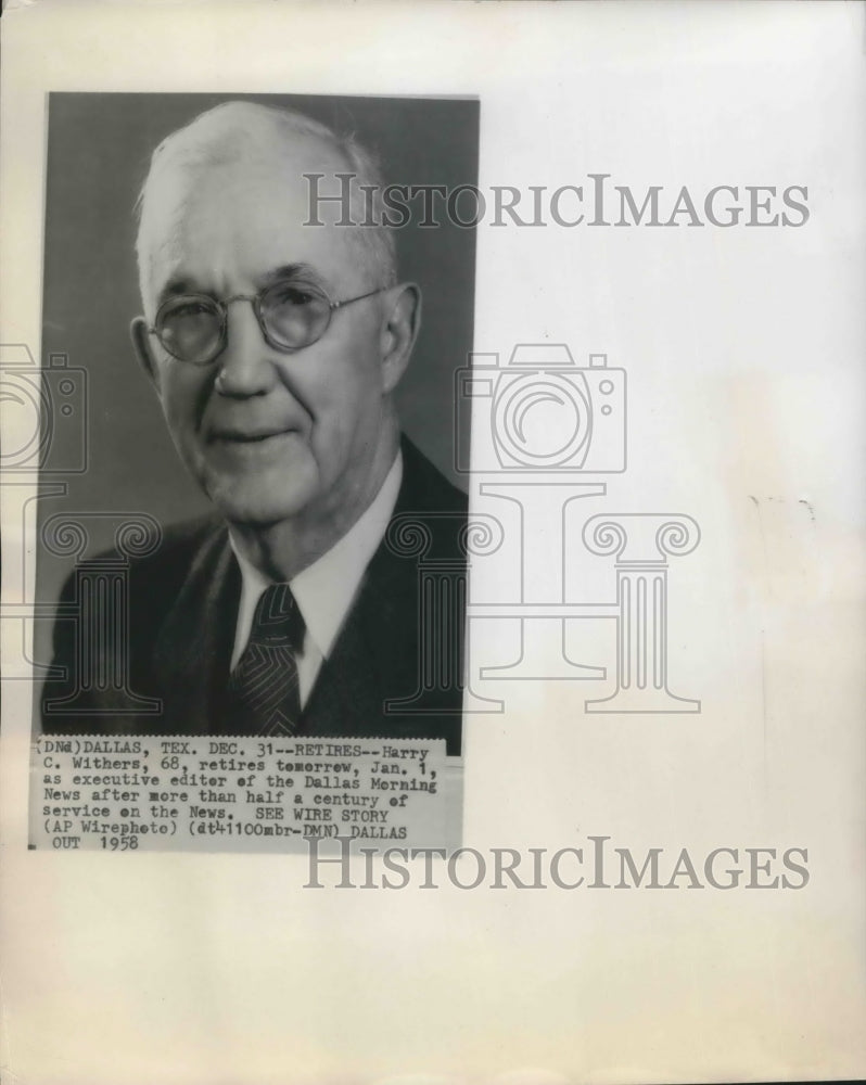 1958 Press Photo Harry C. Withers retires from Dallas Morning News - sba21272-Historic Images